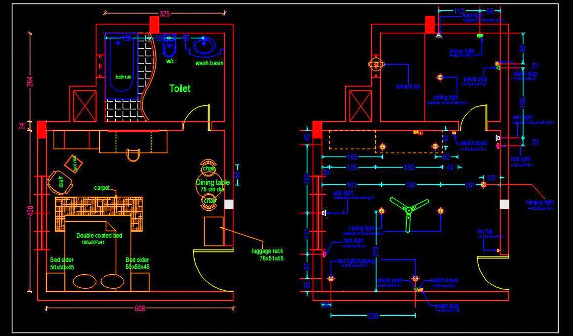 Hotel Room Layout Plan in AutoCAD- Free Download